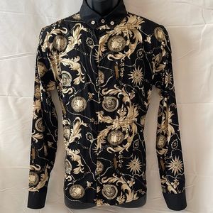 Mens Baroque Print Long Sleeve Button Down Shirt Size XXL